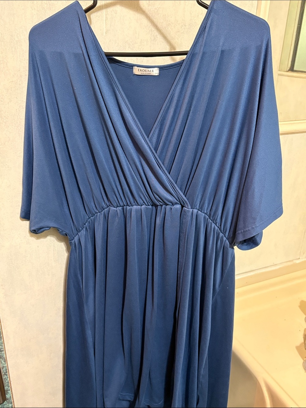 Ekouaer Navy Blue Midi Wrap Dress